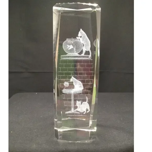 3D crystal Holographic Photo 3 Cats Playing - Picture 1 of 6